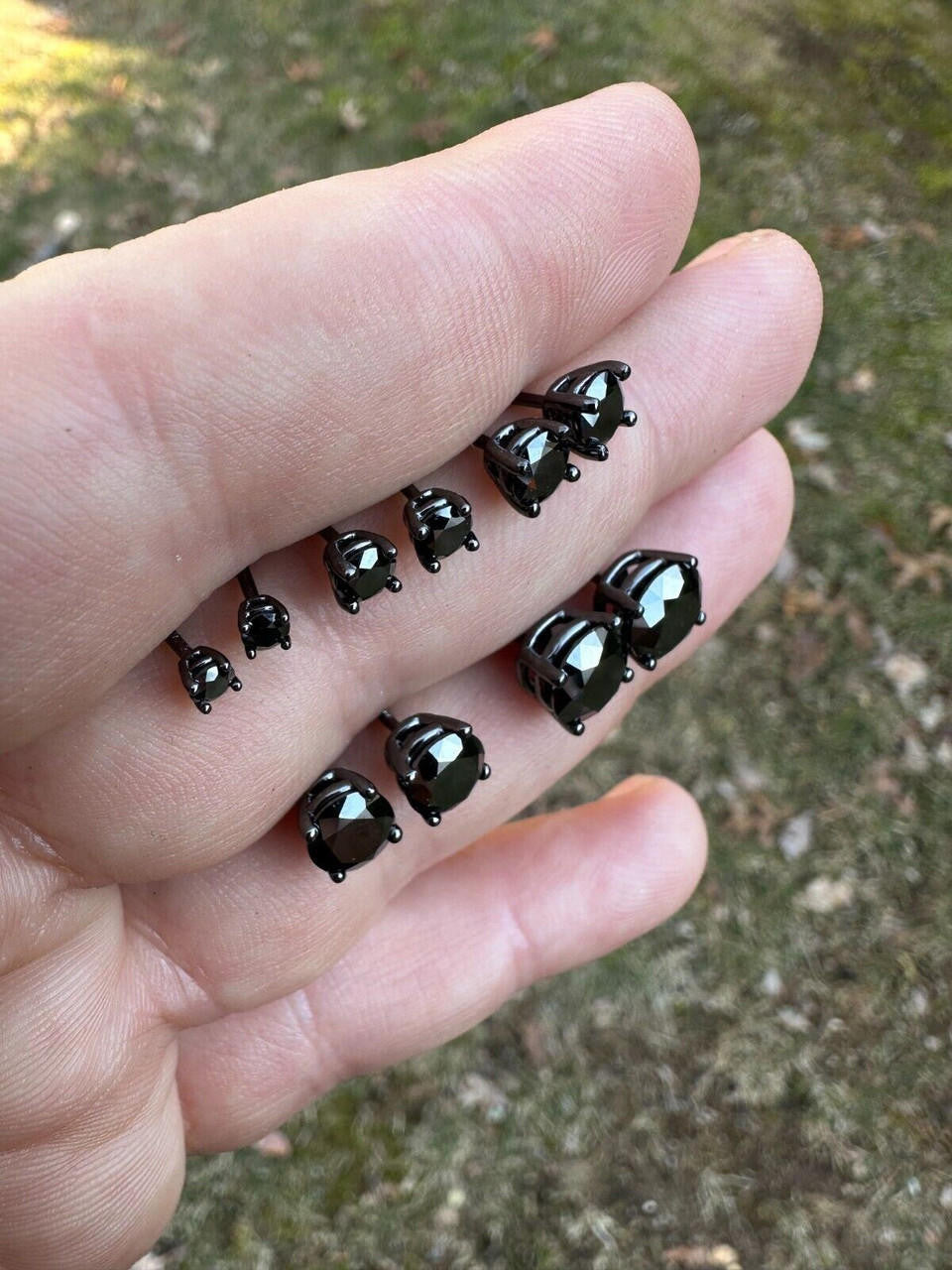 Black MOISSANITE Solitaire Stud Earrings - Black Rhodium Over 925 Silver - 3mm-8mm - 0.2-4ct