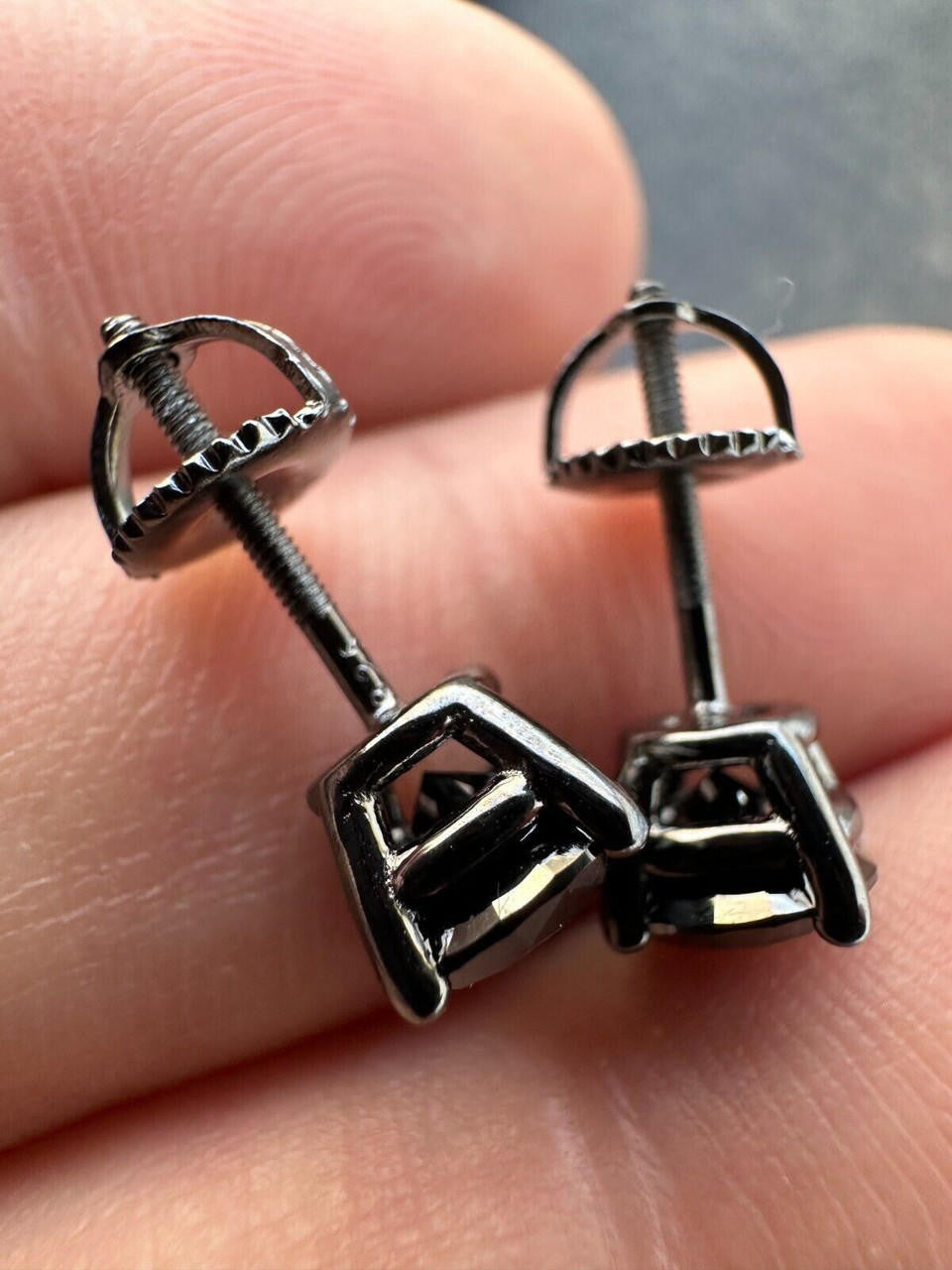 Black MOISSANITE Solitaire Stud Earrings - Black Rhodium Over 925 Silver - 3mm-8mm - 0.2-4ct