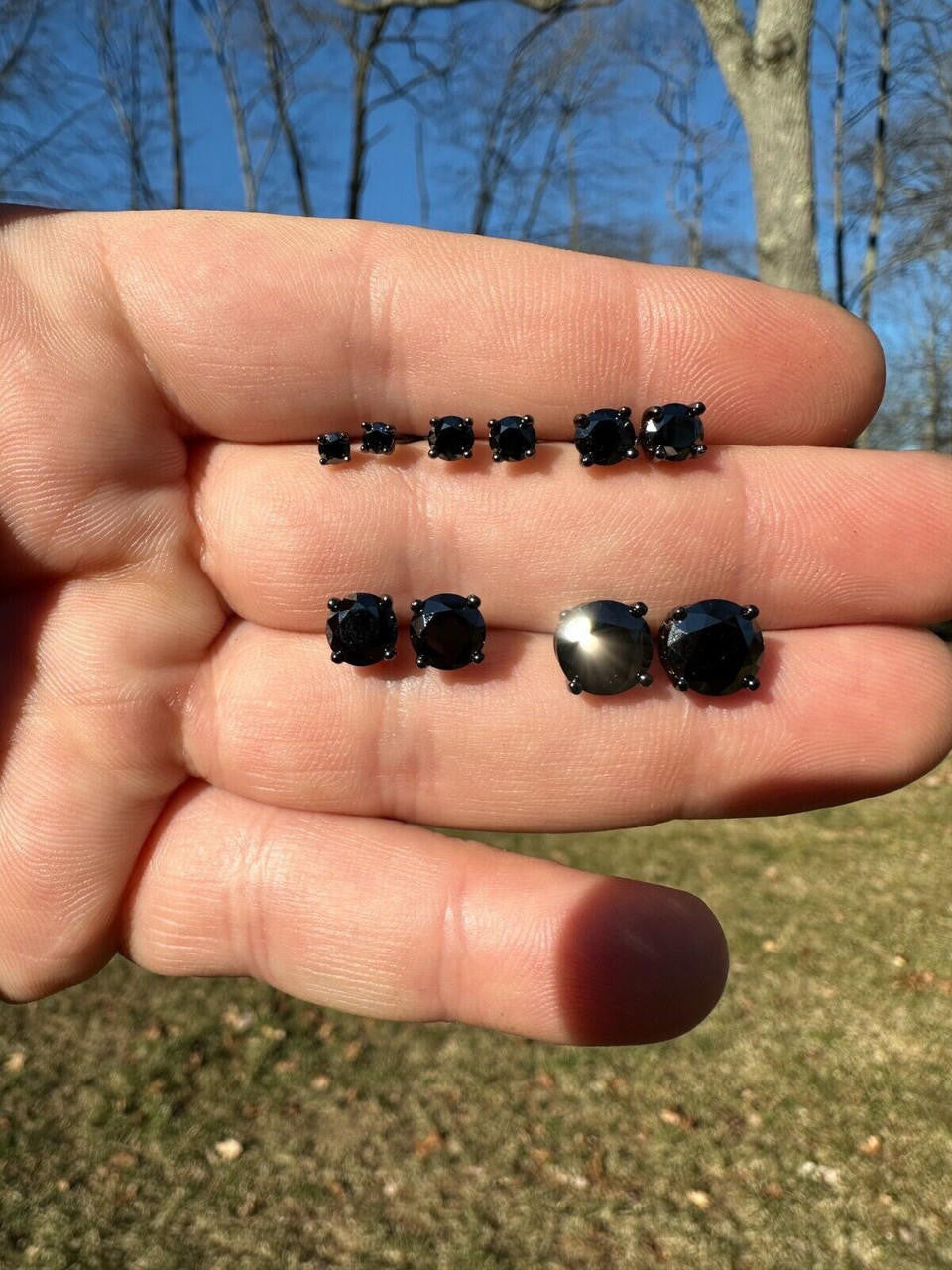 Black MOISSANITE Solitaire Stud Earrings - Black Rhodium Over 925 Silver - 3mm-8mm - 0.2-4ct