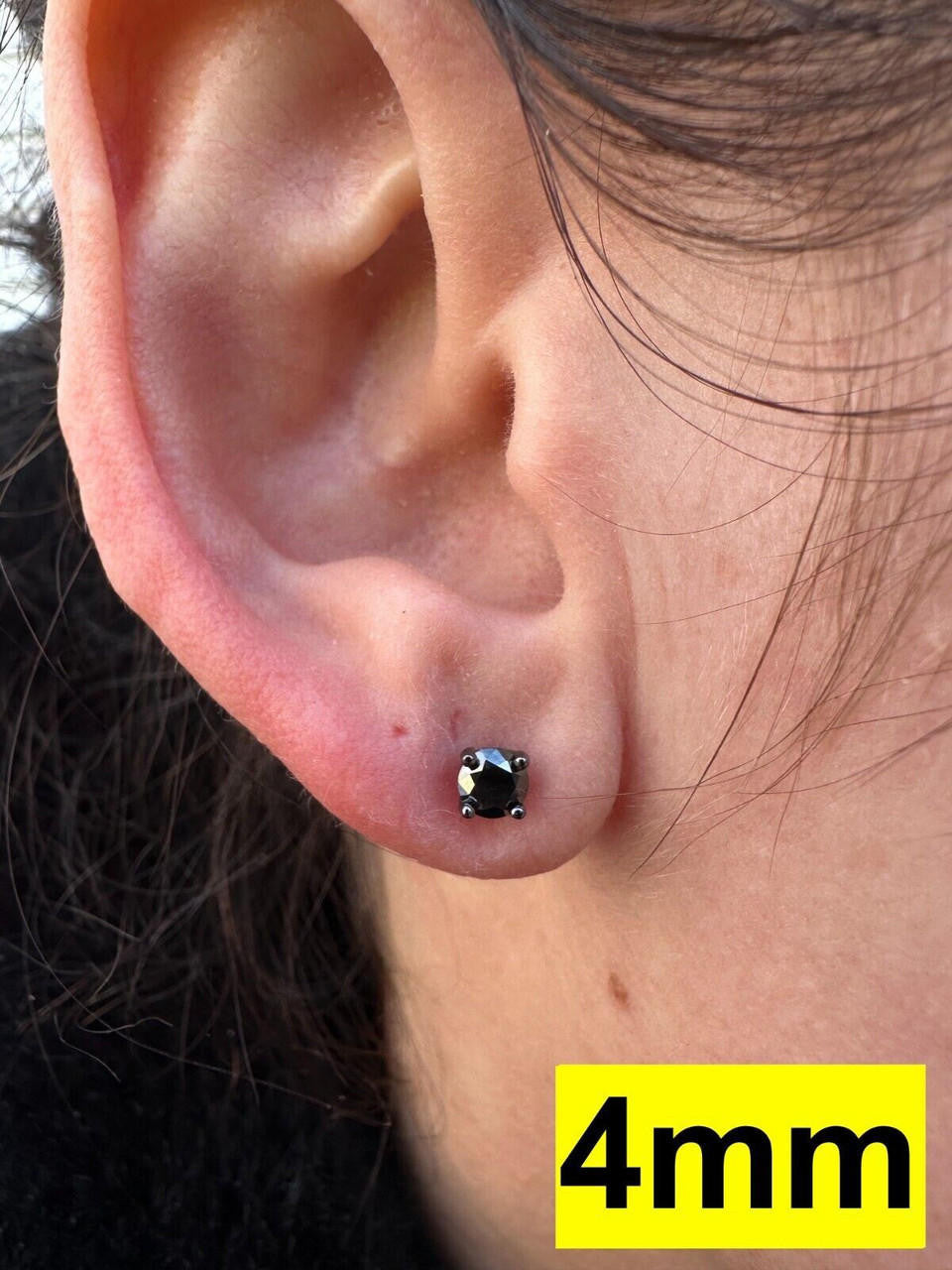 Black MOISSANITE Solitaire Stud Earrings - Black Rhodium Over 925 Silver - 3mm-8mm - 0.2-4ct