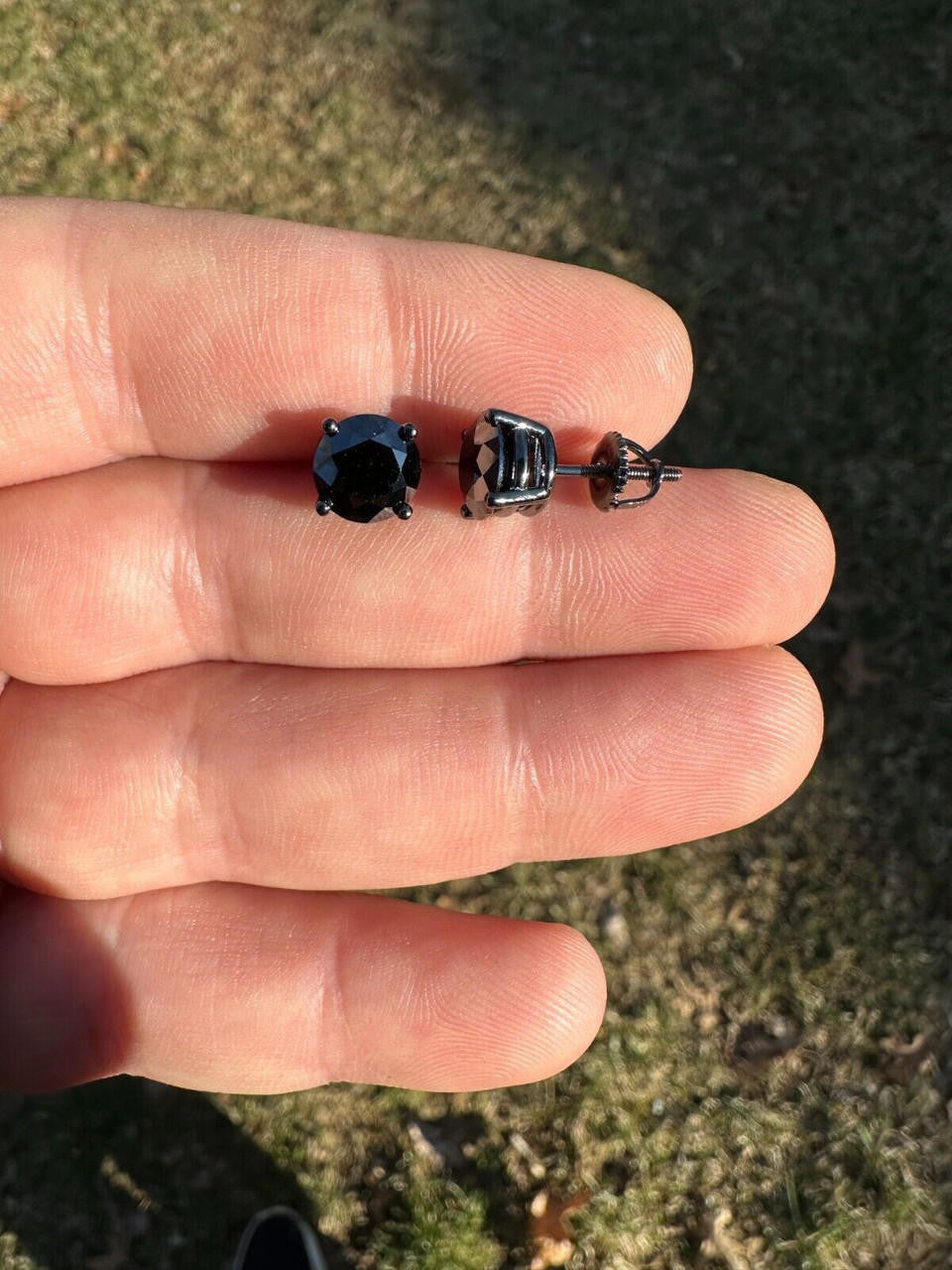 Black MOISSANITE Solitaire Stud Earrings - Black Rhodium Over 925 Silver - 3mm-8mm - 0.2-4ct