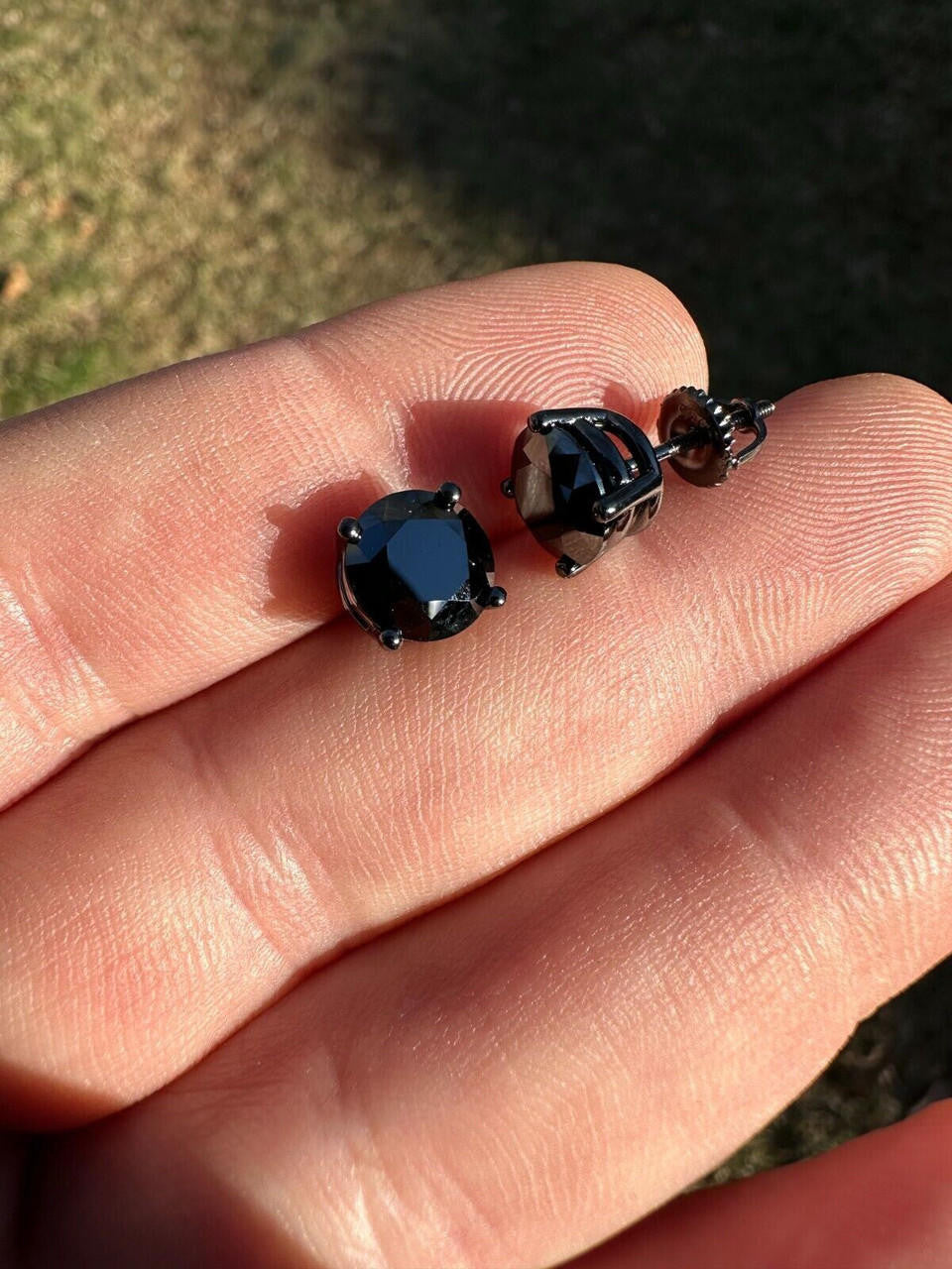 Black MOISSANITE Solitaire Stud Earrings - Black Rhodium Over 925 Silver - 3mm-8mm - 0.2-4ct