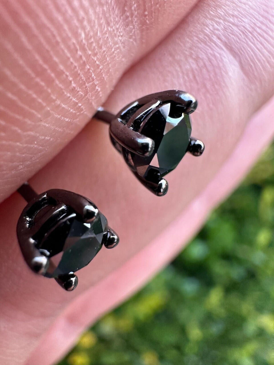 Black MOISSANITE Solitaire Stud Earrings - Black Rhodium Over 925 Silver - 3mm-8mm - 0.2-4ct