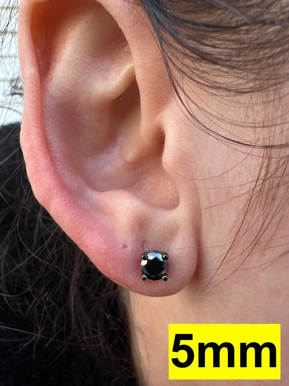 Black MOISSANITE Solitaire Stud Earrings - Black Rhodium Over 925 Silver - 3mm-8mm - 0.2-4ct