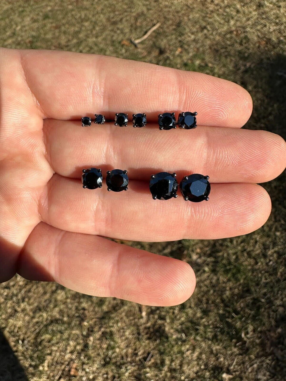 Black MOISSANITE Solitaire Stud Earrings - Black Rhodium Over 925 Silver - 3mm-8mm - 0.2-4ct