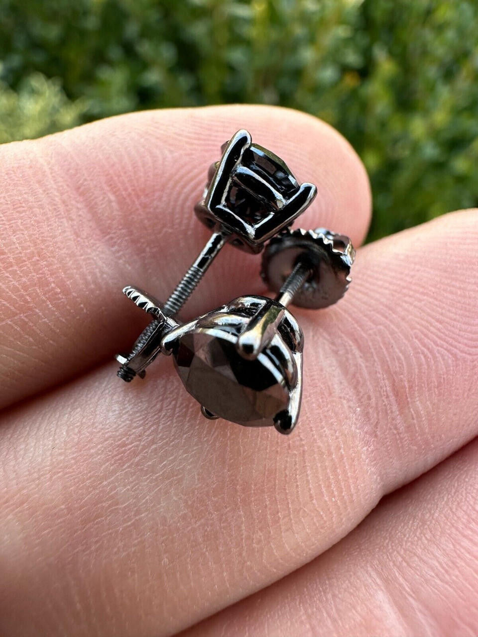 Black MOISSANITE Solitaire Stud Earrings - Black Rhodium Over 925 Silver - 3mm-8mm - 0.2-4ct