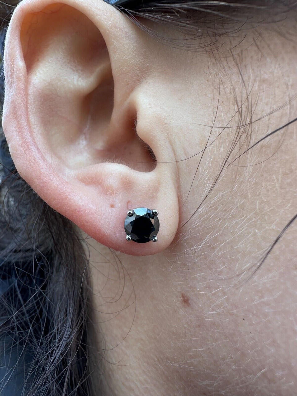 Black MOISSANITE Solitaire Stud Earrings - 925 Silver - 3mm-8mm - 0.2-4ct