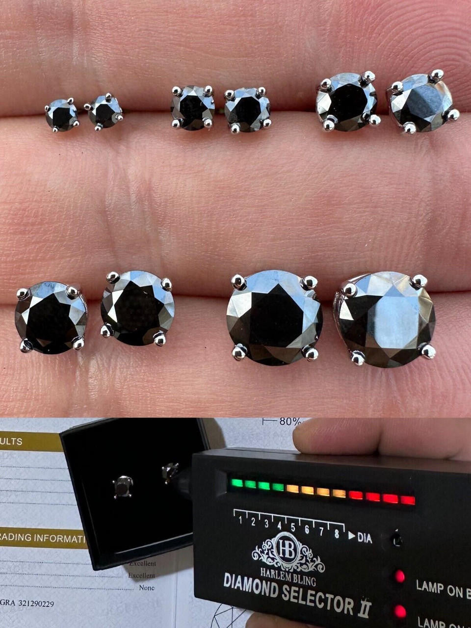 Black MOISSANITE Solitaire Stud Earrings - 925 Silver - 3mm-8mm - 0.2-4ct