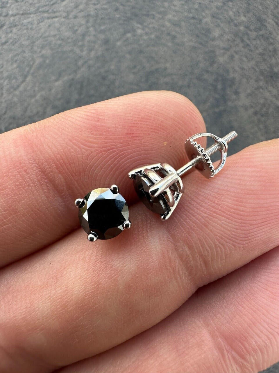 Black MOISSANITE Solitaire Stud Earrings - 925 Silver - 3mm-8mm - 0.2-4ct