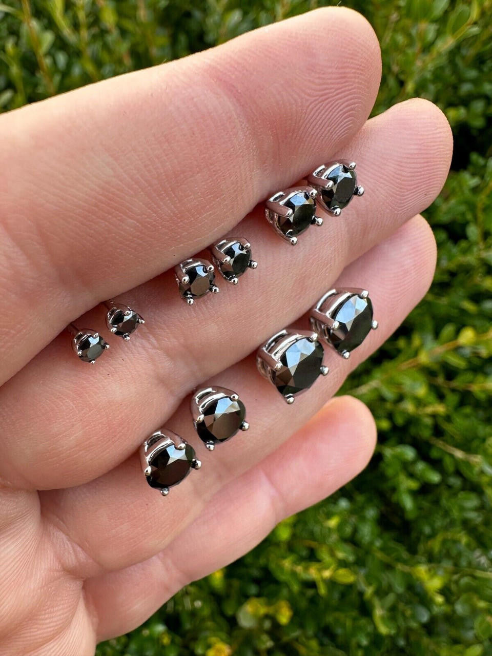 Black MOISSANITE Solitaire Stud Earrings - 925 Silver - 3mm-8mm - 0.2-4ct