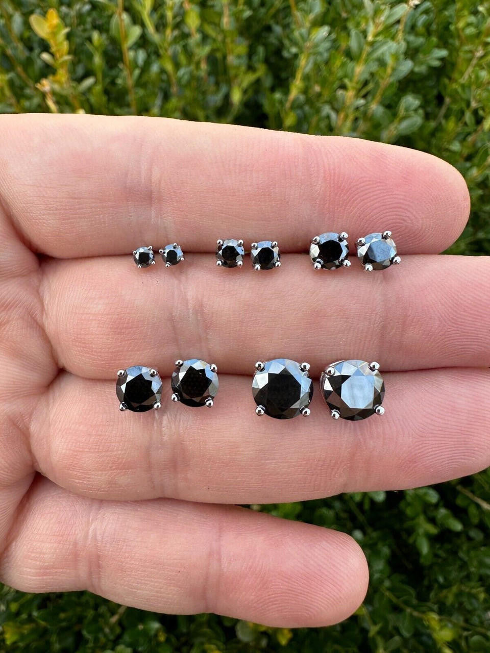 Black MOISSANITE Solitaire Stud Earrings - 925 Silver - 3mm-8mm - 0.2-4ct