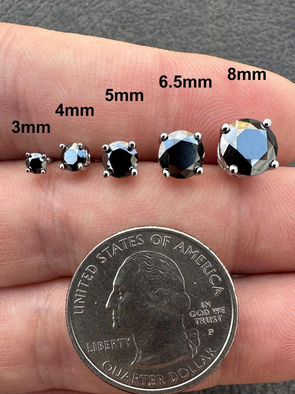 Black MOISSANITE Solitaire Stud Earrings - 925 Silver - 3mm-8mm - 0.2-4ct