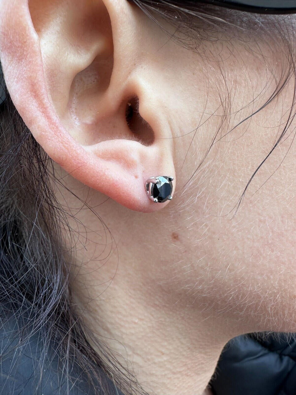 Black MOISSANITE Solitaire Stud Earrings - 925 Silver - 3mm-8mm - 0.2-4ct