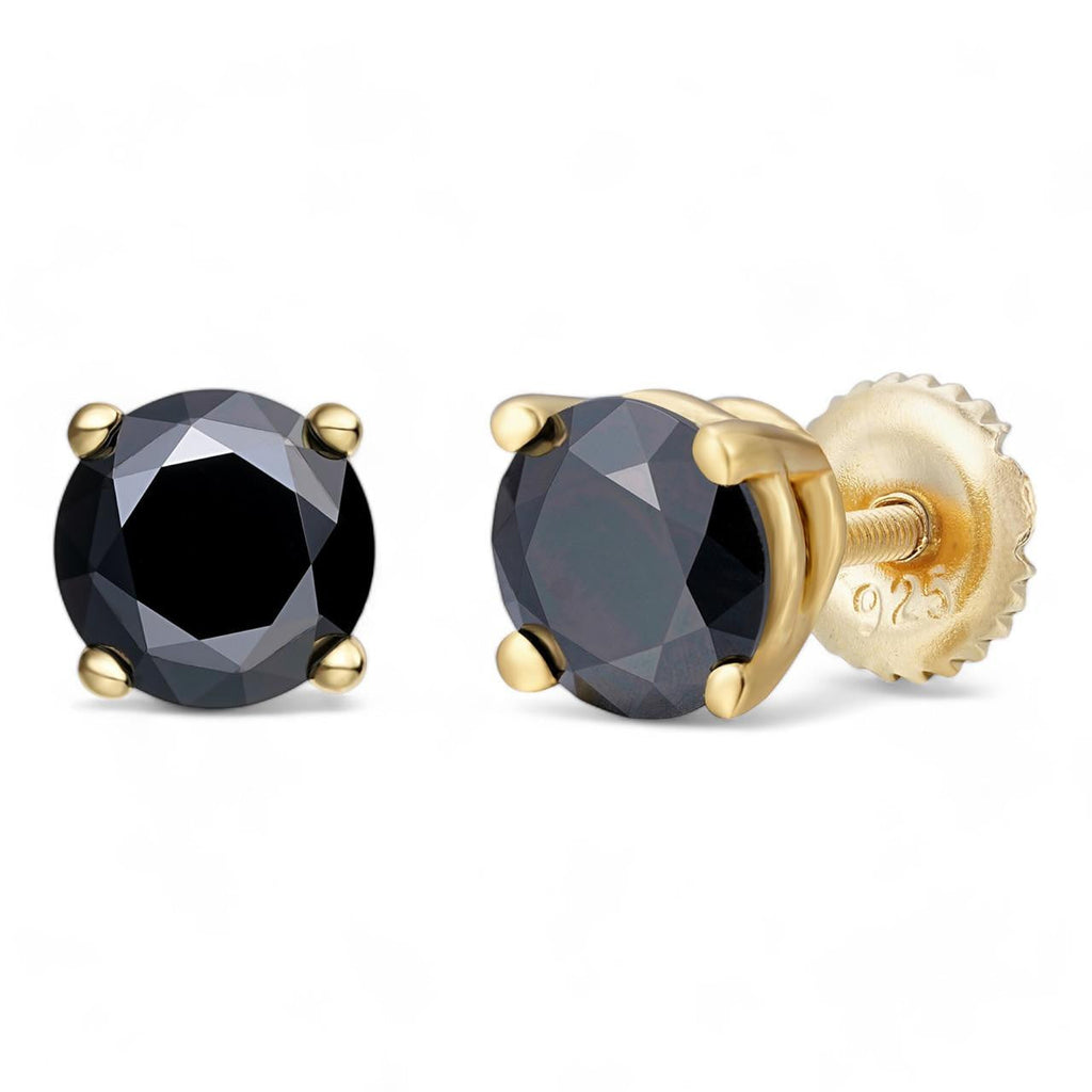 Black MOISSANITE Solitaire Stud Earrings - 14k Gold Vermeil 925 Silver - 3mm-8mm - 0.2-4ct