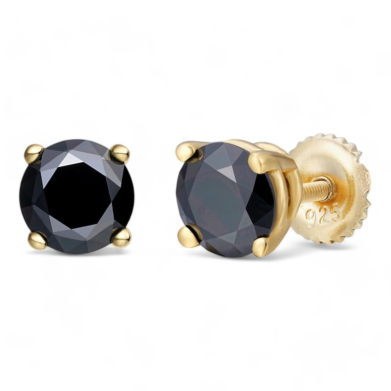 Black MOISSANITE Solitaire Stud Earrings - 14k Gold Vermeil 925 Silver - 3mm-8mm - 0.2-4ct