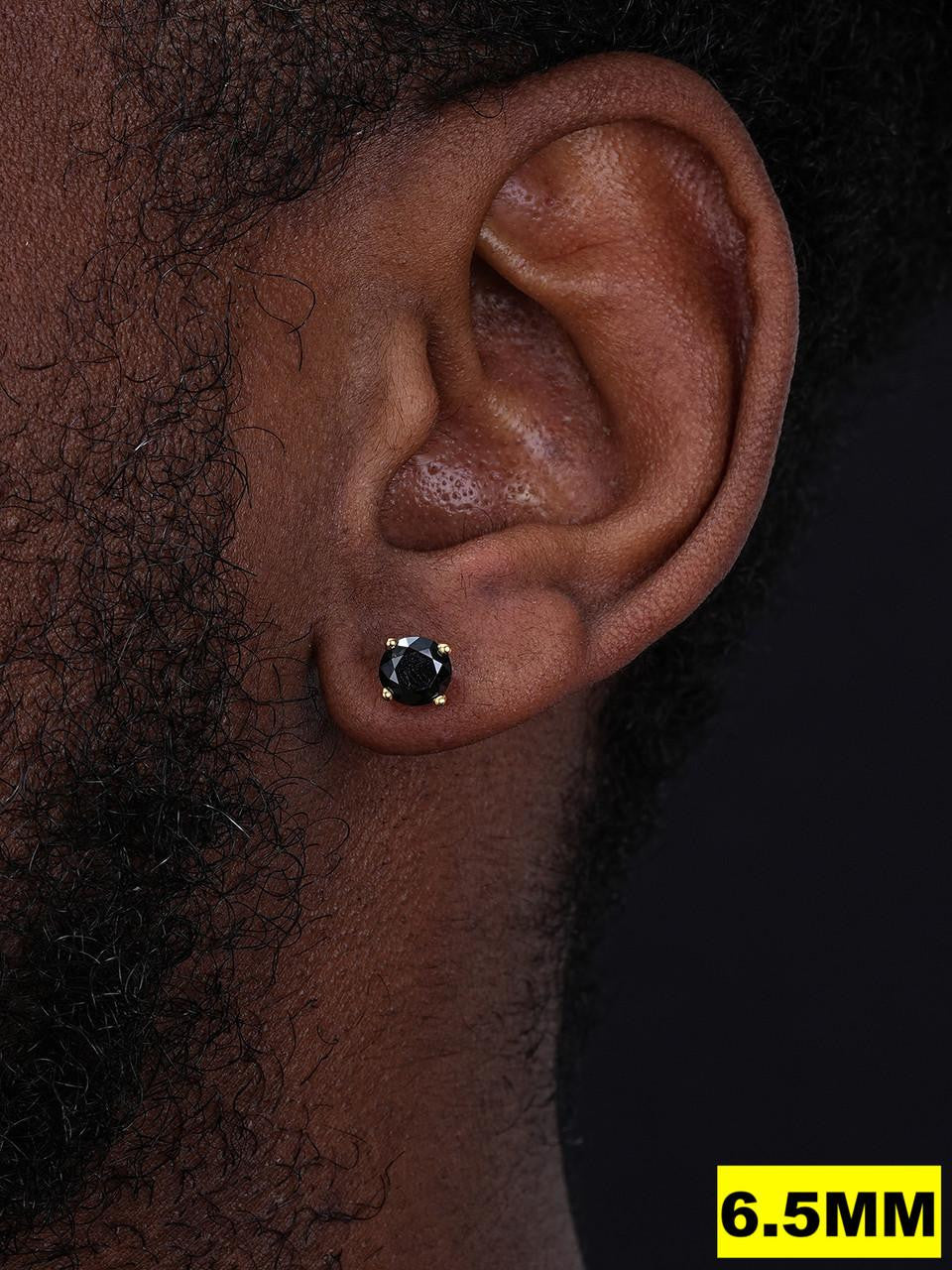 Black MOISSANITE Solitaire Stud Earrings - 14k Gold Vermeil 925 Silver - 3mm-8mm - 0.2-4ct
