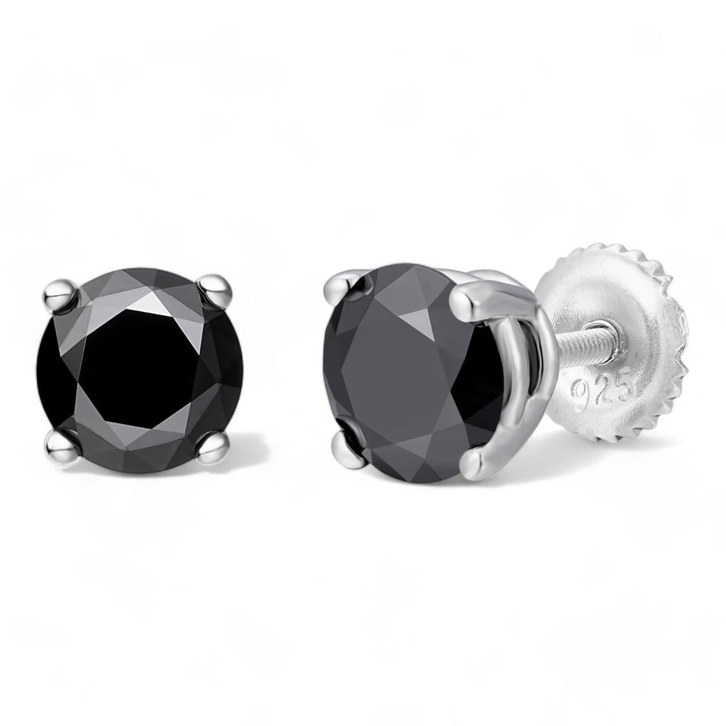 Black MOISSANITE Solitaire Stud Earrings - 925 Silver - 3mm-8mm - 0.2-4ct