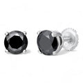 Black MOISSANITE Solitaire Stud Earrings - 925 Silver - 3mm-8mm - 0.2-4ct