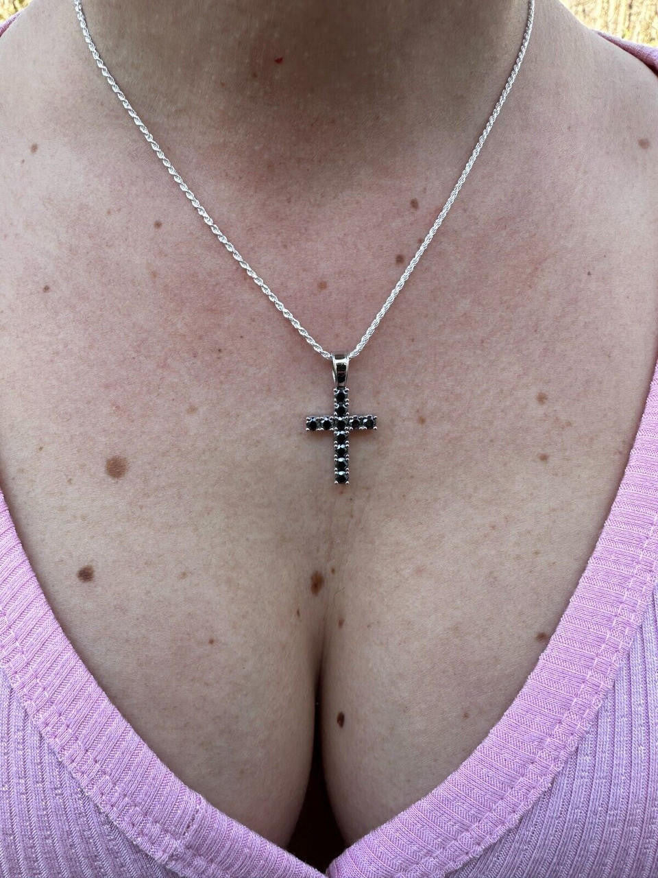 Black MOISSANITE Tennis Cross - 925 Silver - 5 Sizes 0.75"-2.25"