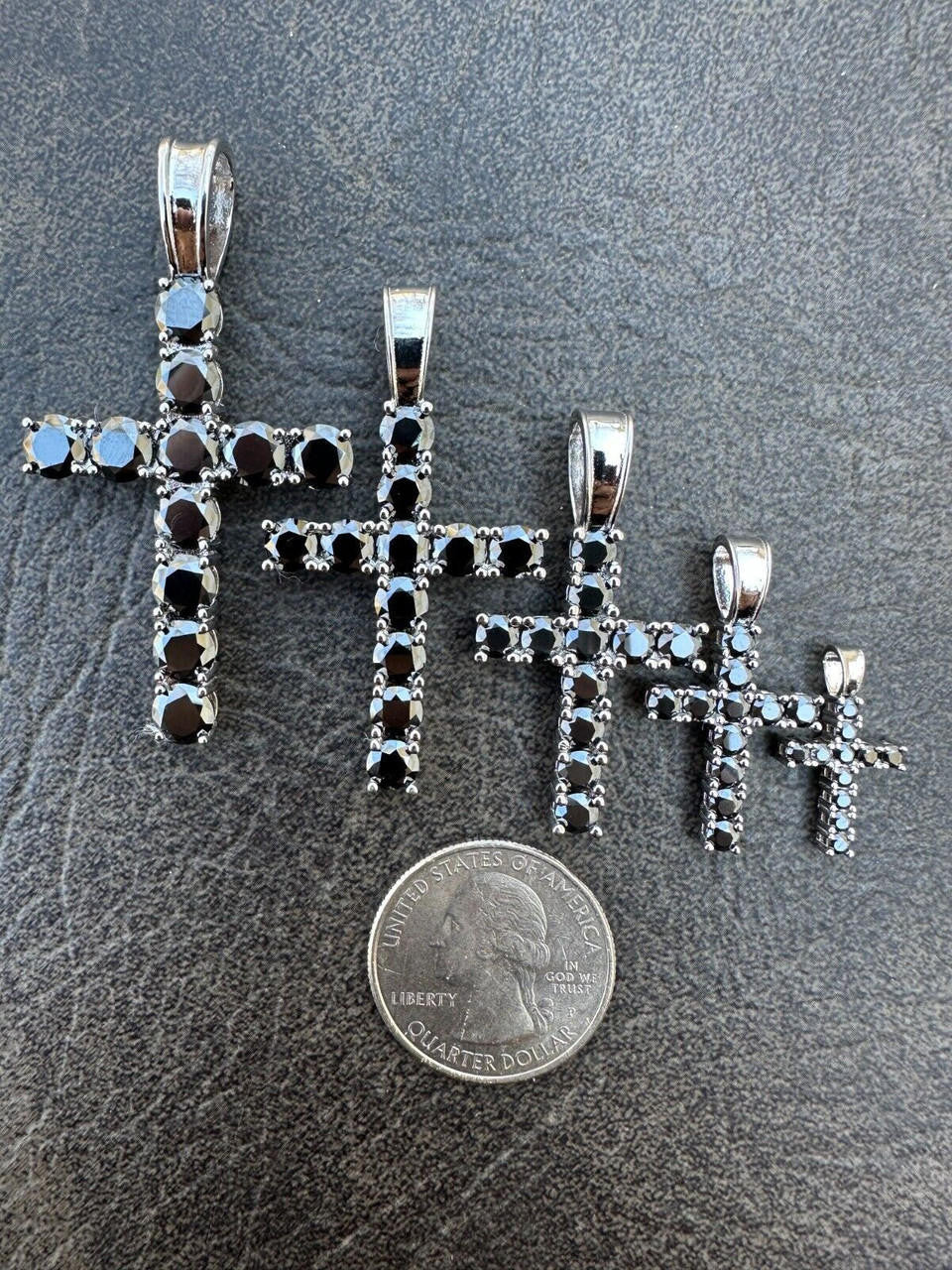 Black MOISSANITE Tennis Cross - 925 Silver - 5 Sizes 0.75"-2.25"