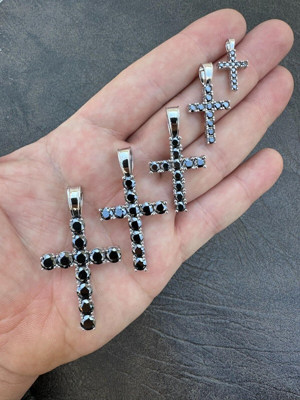 Black MOISSANITE Tennis Cross - 925 Silver - 5 Sizes 0.75"-2.25"