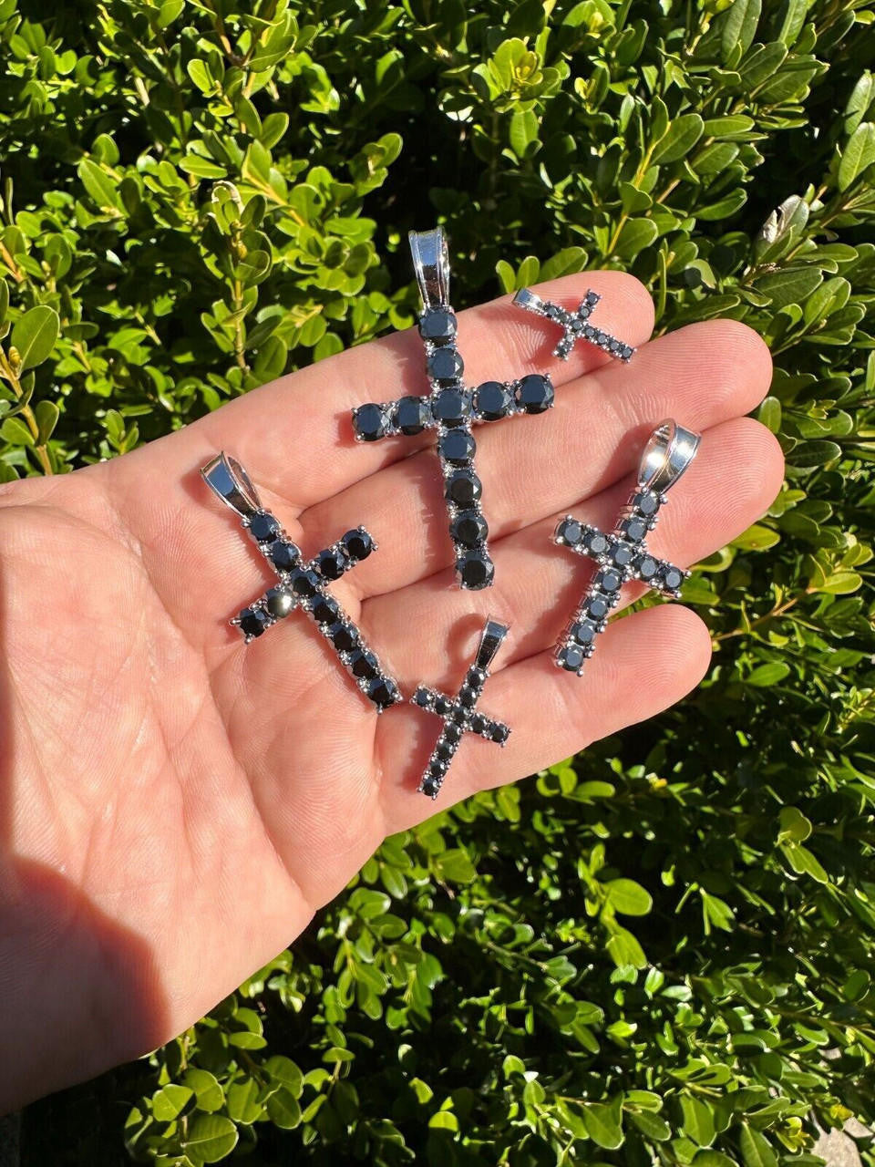 Black MOISSANITE Tennis Cross - 925 Silver - 5 Sizes 0.75"-2.25"