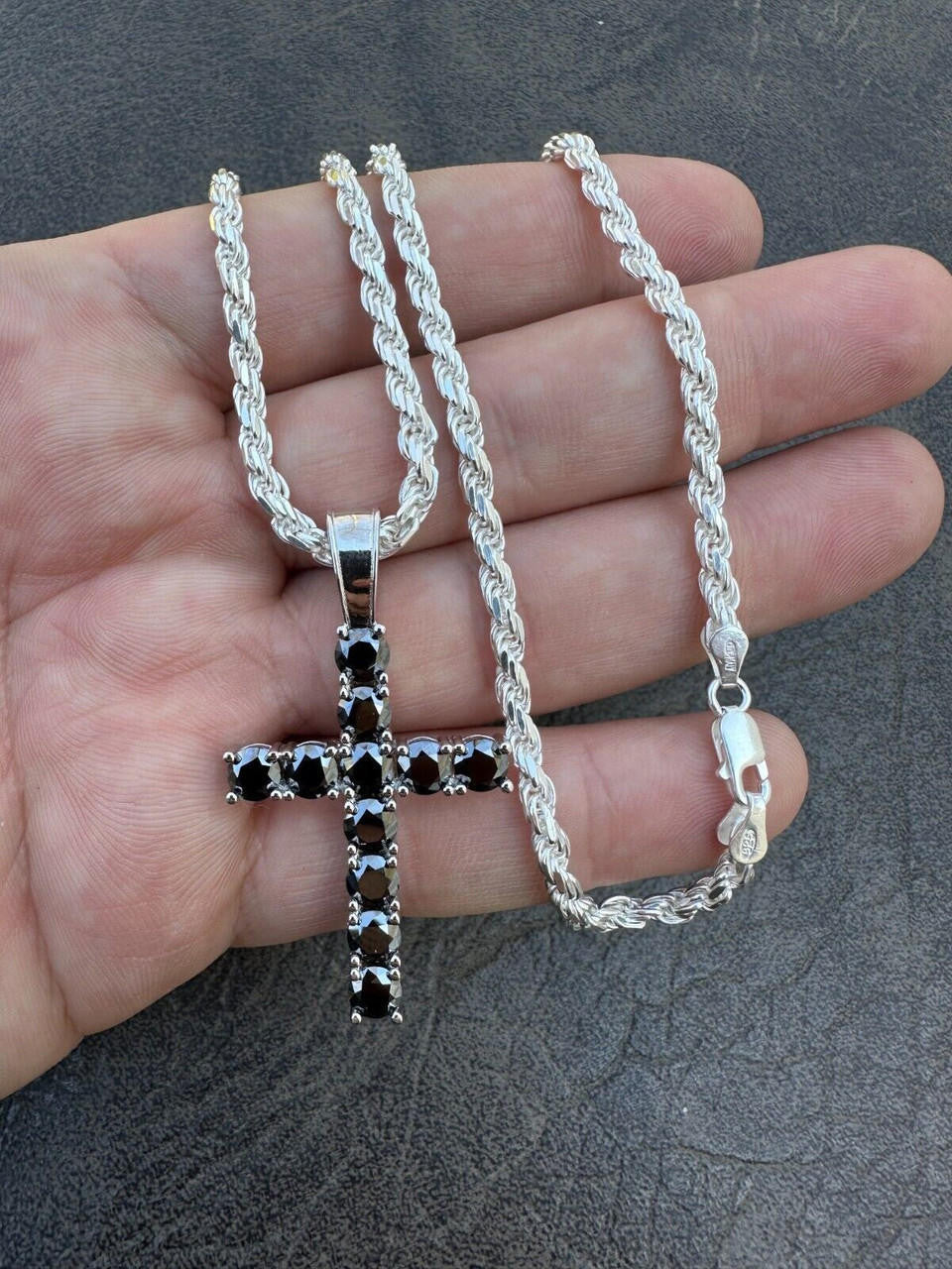 Black MOISSANITE Tennis Cross - 925 Silver - 5 Sizes 0.75"-2.25"