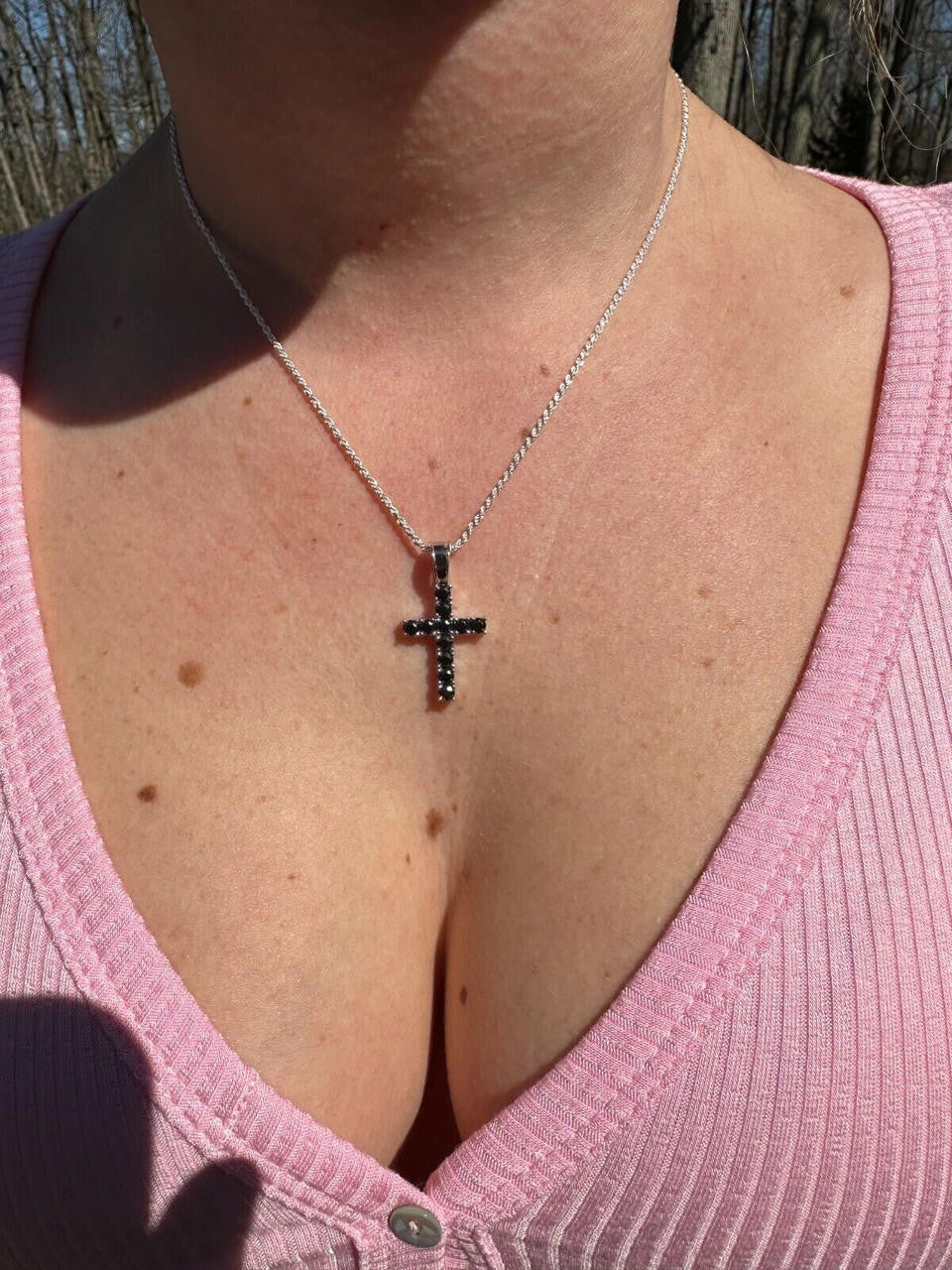 Black MOISSANITE Tennis Cross - 925 Silver - 5 Sizes 0.75"-2.25"