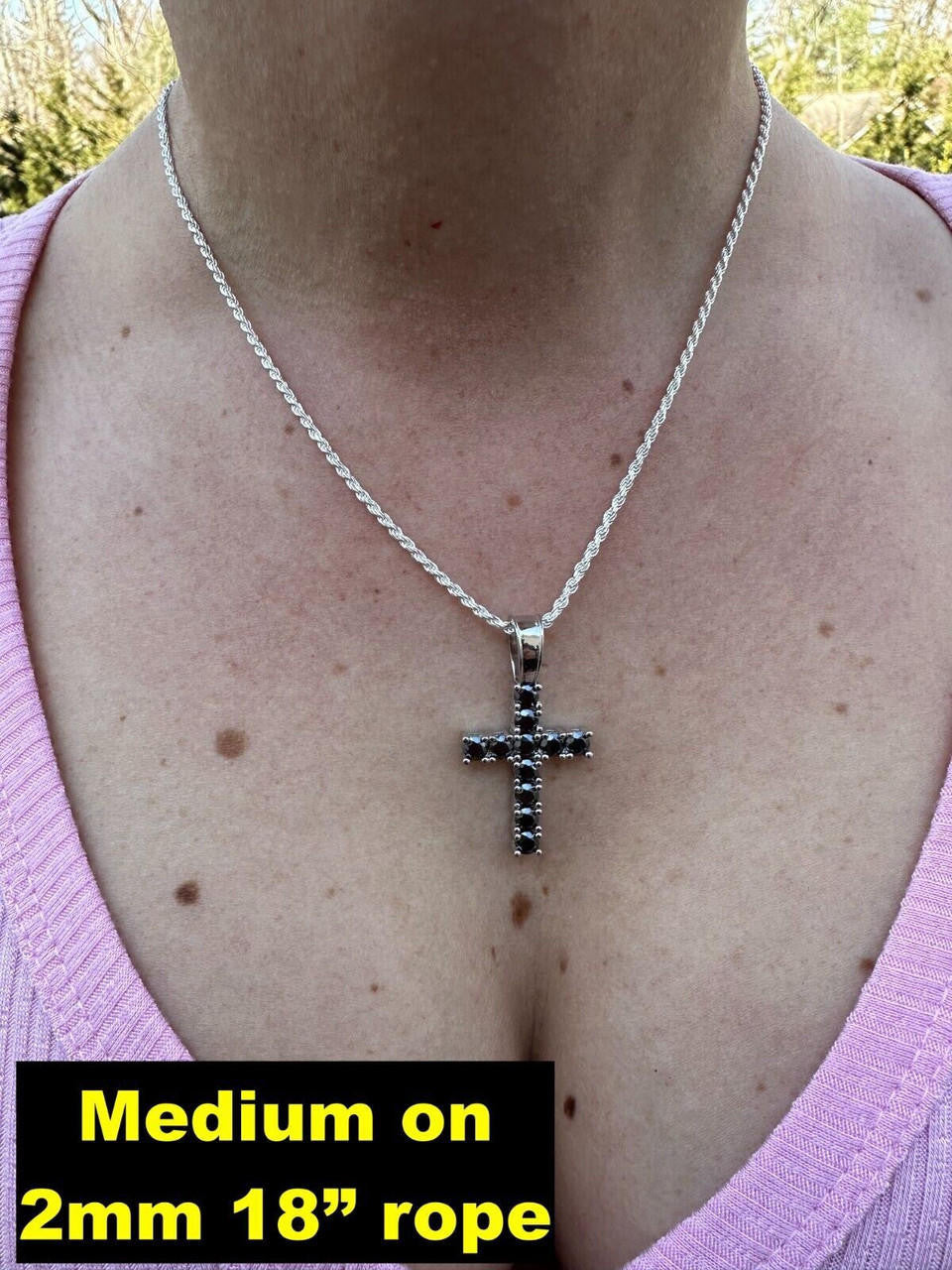Black MOISSANITE Tennis Cross - 925 Silver - 5 Sizes 0.75"-2.25"