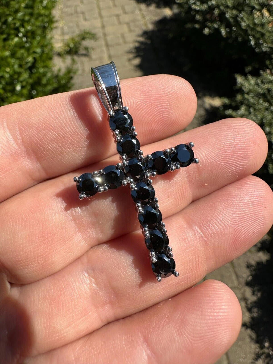 Black MOISSANITE Tennis Cross - 925 Silver - 5 Sizes 0.75"-2.25"
