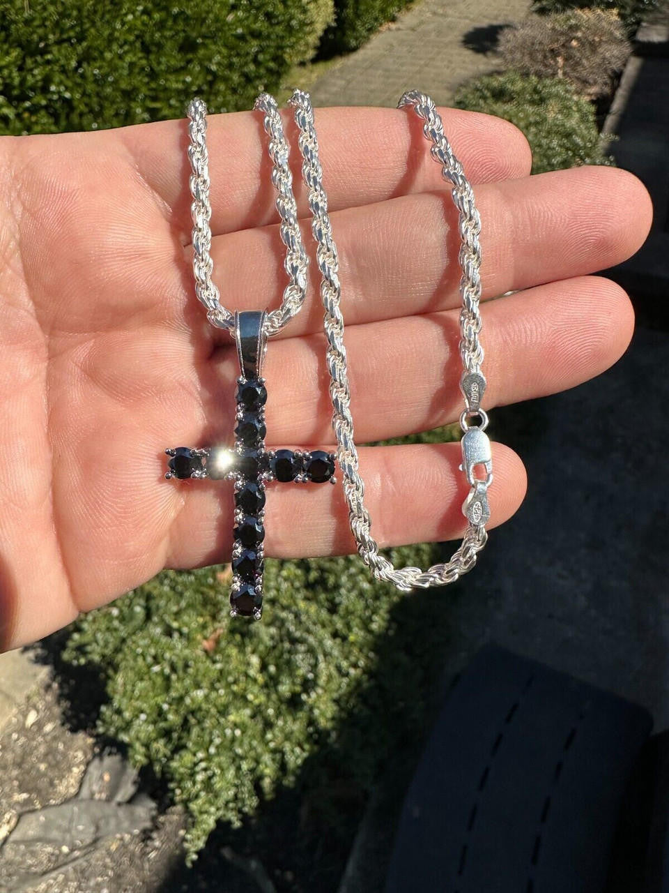 Black MOISSANITE Tennis Cross - 925 Silver - 5 Sizes 0.75"-2.25"