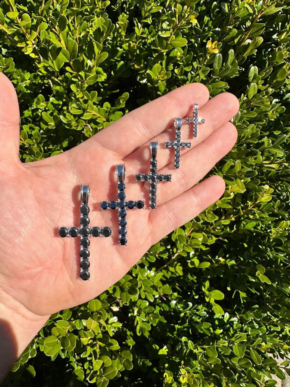 Black MOISSANITE Tennis Cross - 925 Silver - 5 Sizes 0.75"-2.25"