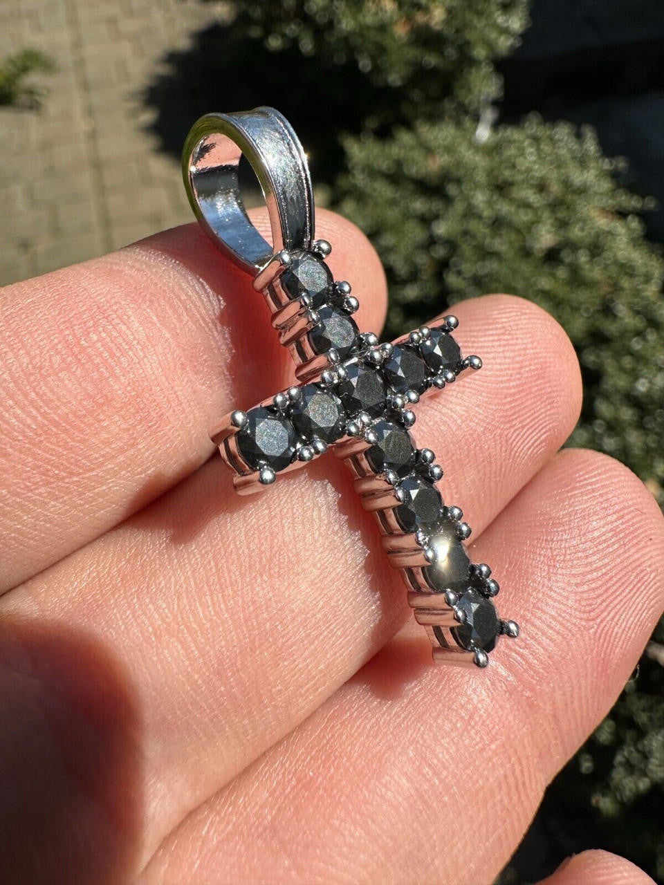 Black MOISSANITE Tennis Cross - 925 Silver - 5 Sizes 0.75"-2.25"