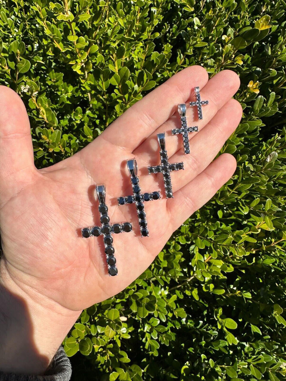 Black MOISSANITE Tennis Cross - 925 Silver - 5 Sizes 0.75"-2.25"