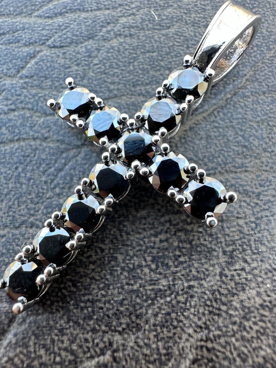 Black MOISSANITE Tennis Cross - 925 Silver - 5 Sizes 0.75"-2.25"