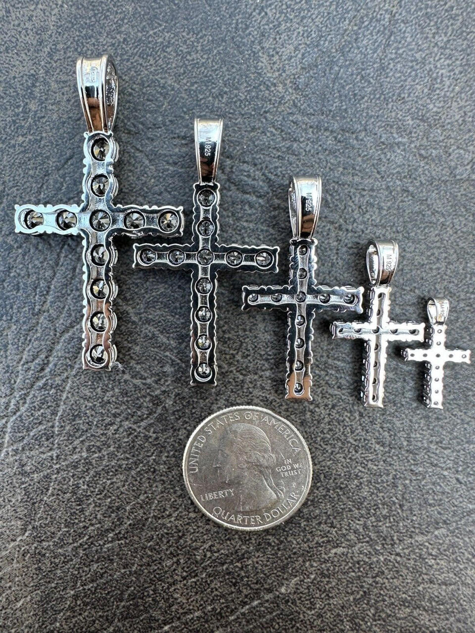Black MOISSANITE Tennis Cross - 925 Silver - 5 Sizes 0.75"-2.25"