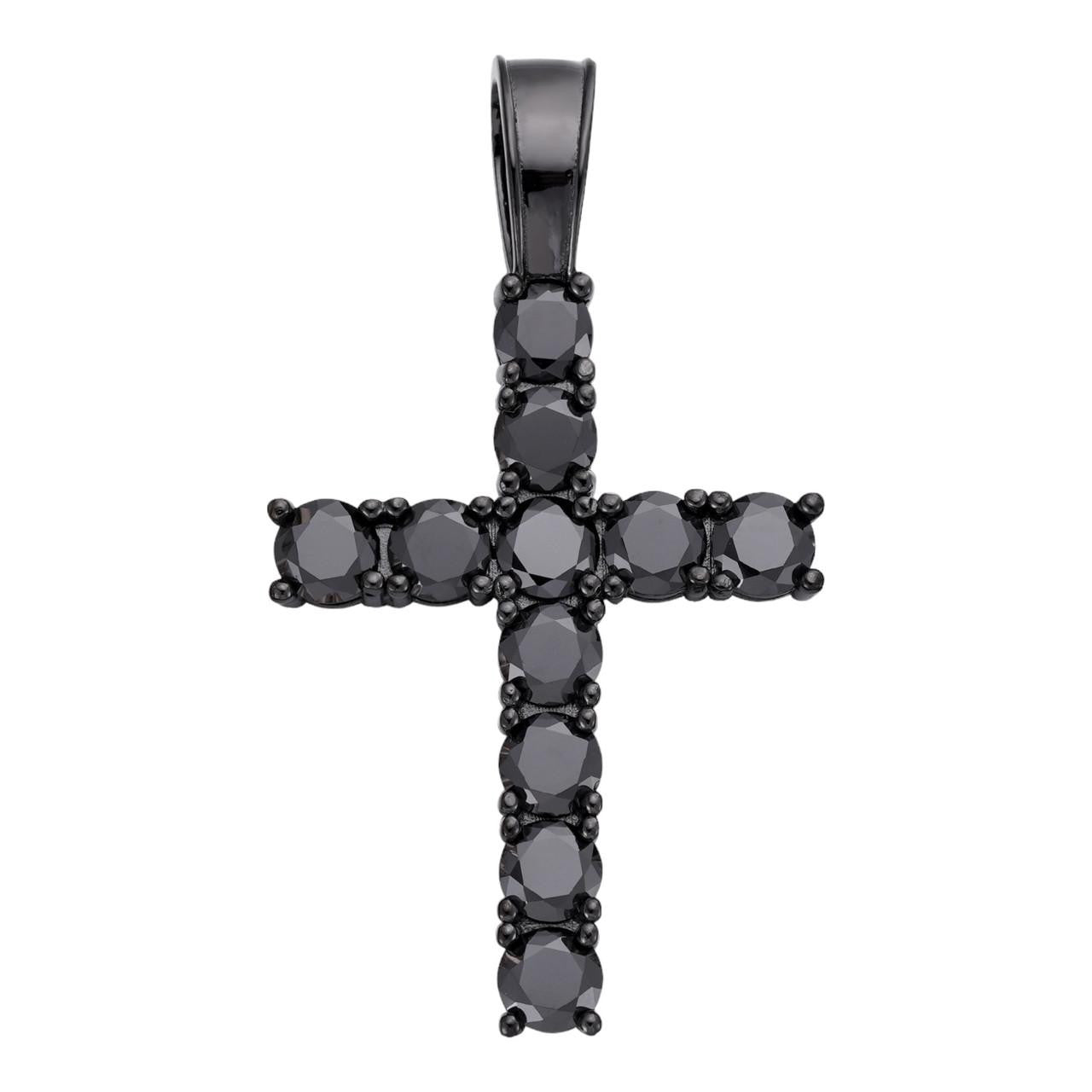 Black MOISSANITE Tennis Cross - Black Rhodium Over 925 Silver - 5 Sizes 0.75"-2.25"