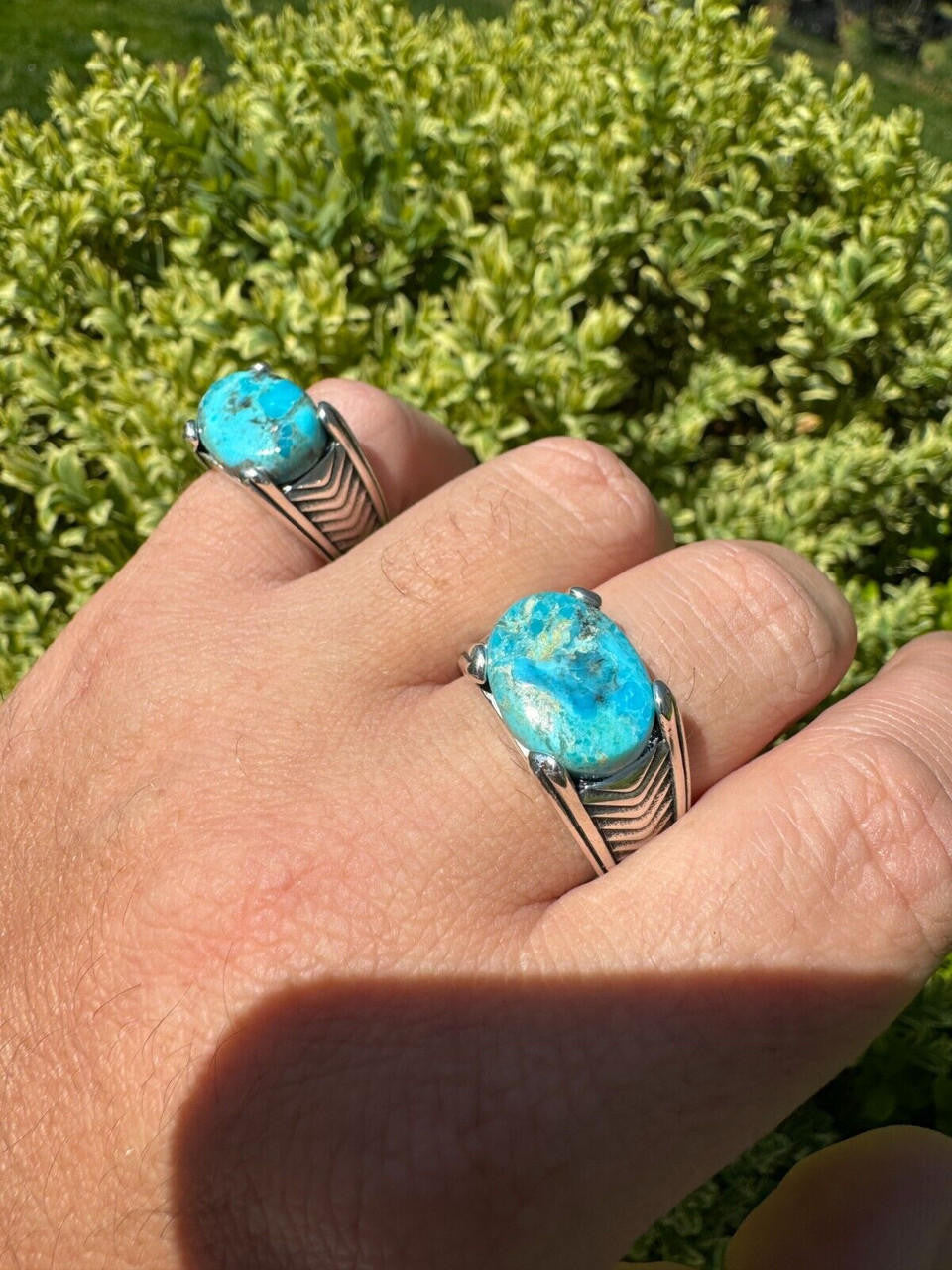 Classic Stone Eye Ring - 925 Silver Oxidized - Genuine Blue Turquoise Stone