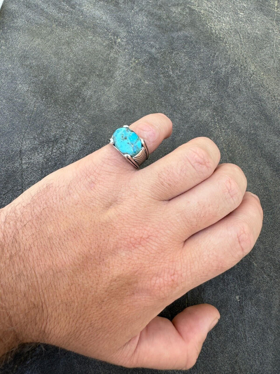 Classic Stone Eye Ring - 925 Silver Oxidized - Genuine Blue Turquoise Stone