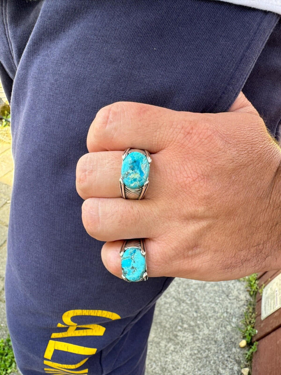 Classic Stone Eye Ring - 925 Silver Oxidized - Genuine Blue Turquoise Stone