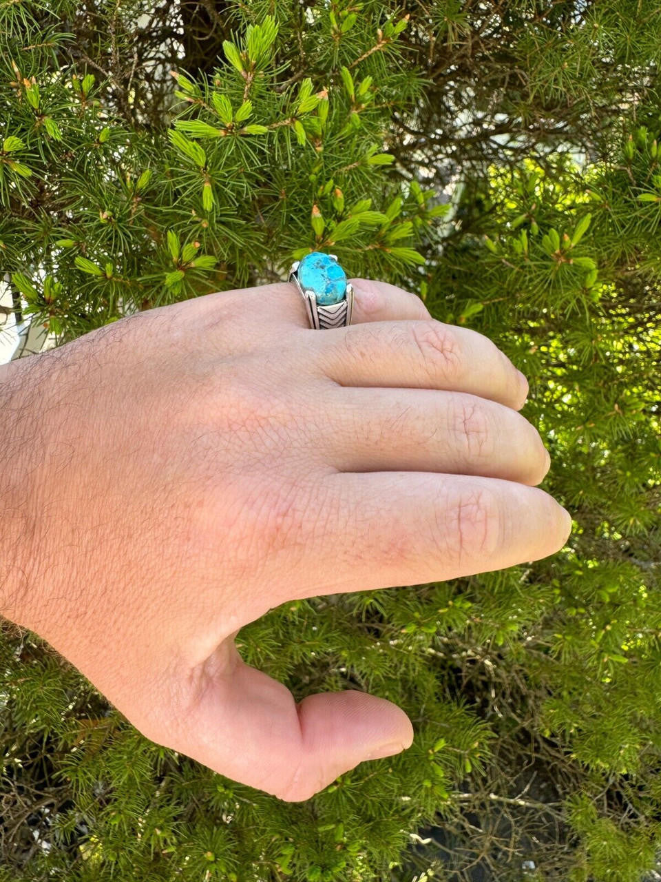 Classic Stone Eye Ring - 925 Silver Oxidized - Genuine Blue Turquoise Stone