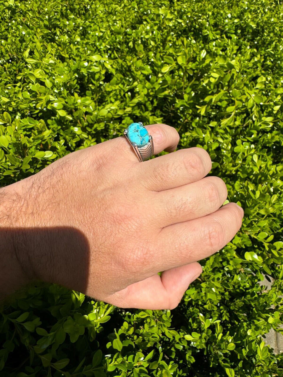 Classic Stone Eye Ring - 925 Silver Oxidized - Genuine Blue Turquoise Stone