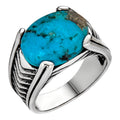 Classic Stone Eye Ring - 925 Silver Oxidized - Genuine Blue Turquoise Stone