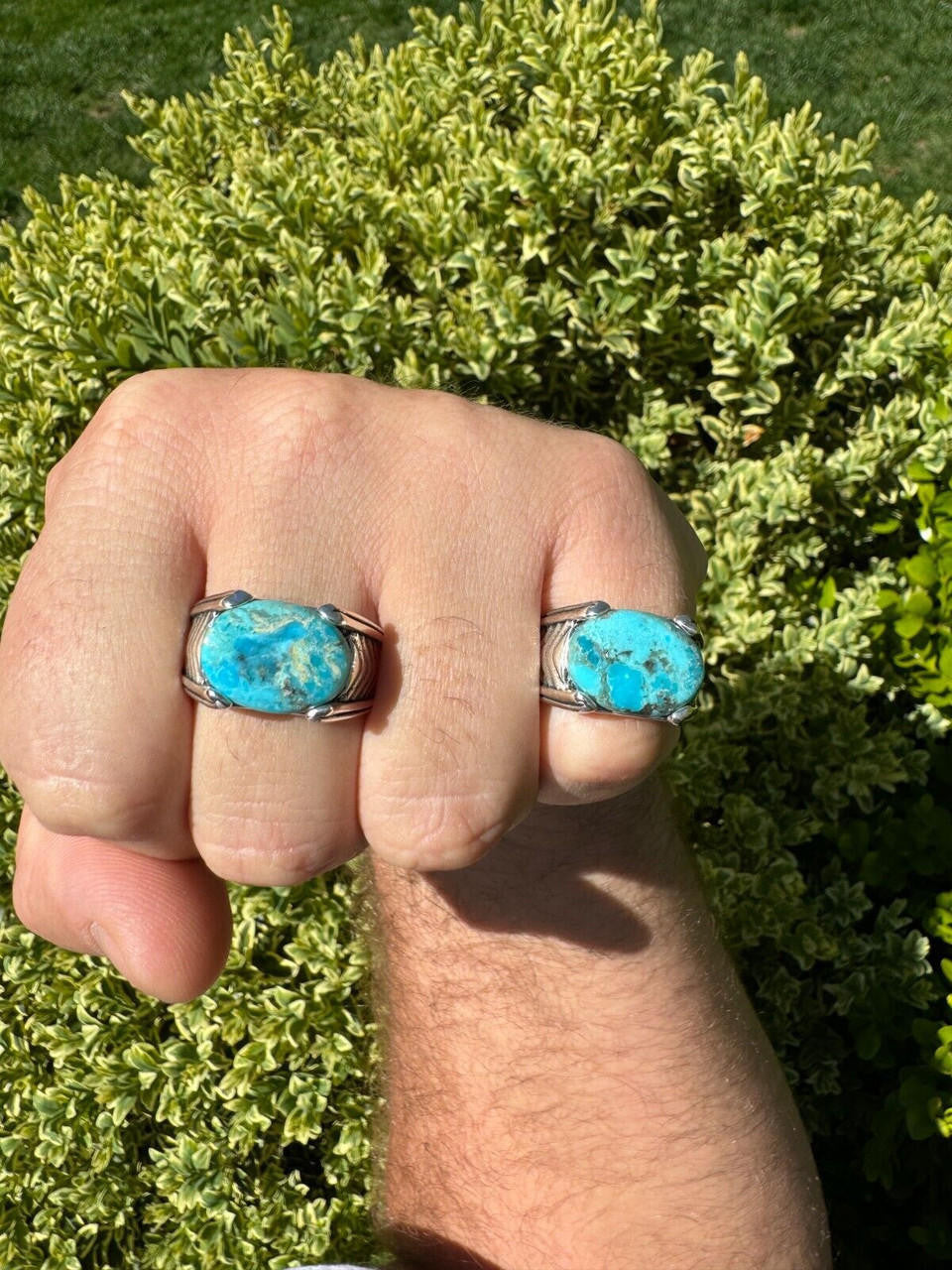 Classic Stone Eye Ring - 925 Silver Oxidized - Genuine Blue Turquoise Stone
