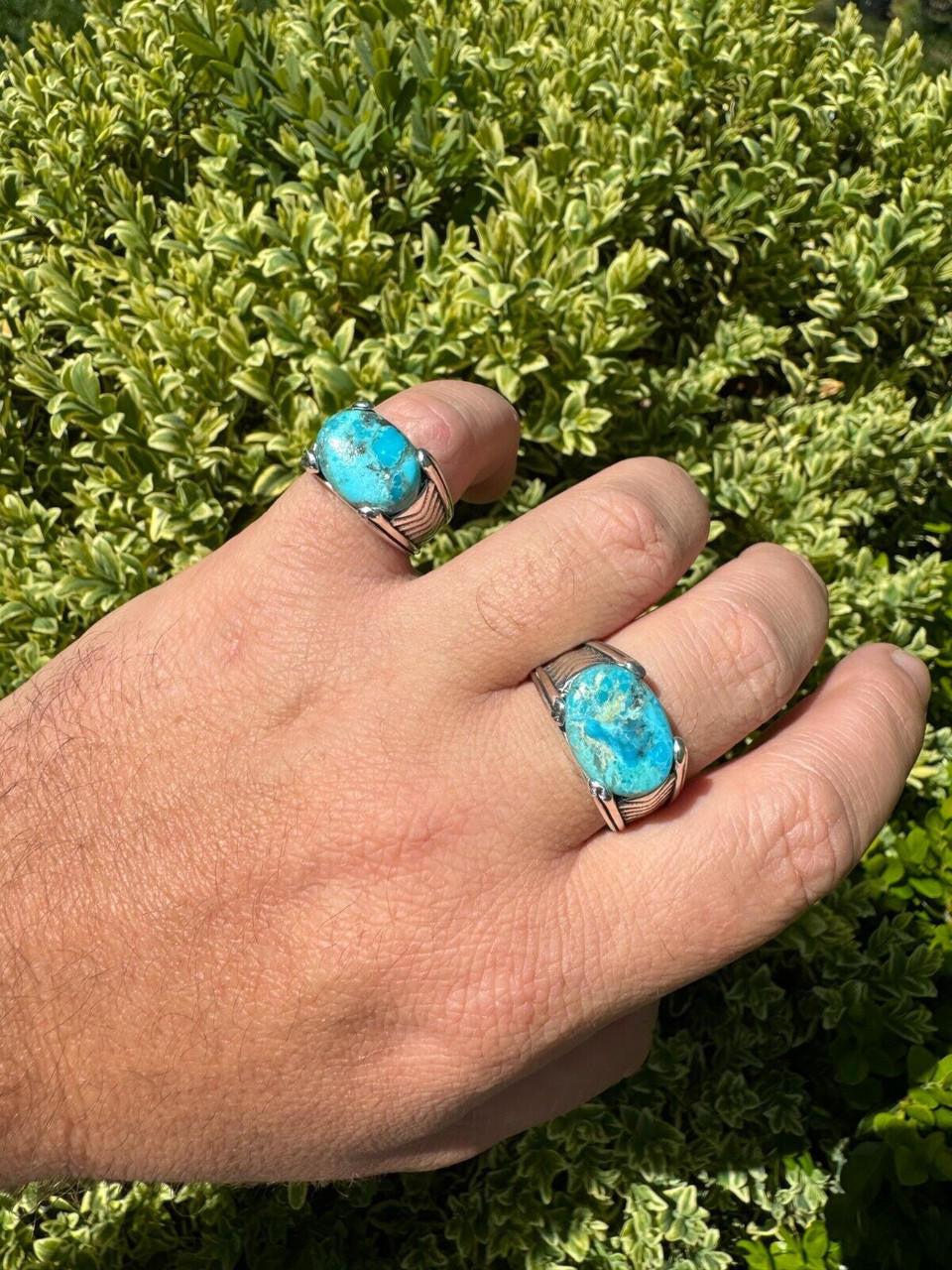 Classic Stone Eye Ring - 925 Silver Oxidized - Genuine Blue Turquoise Stone