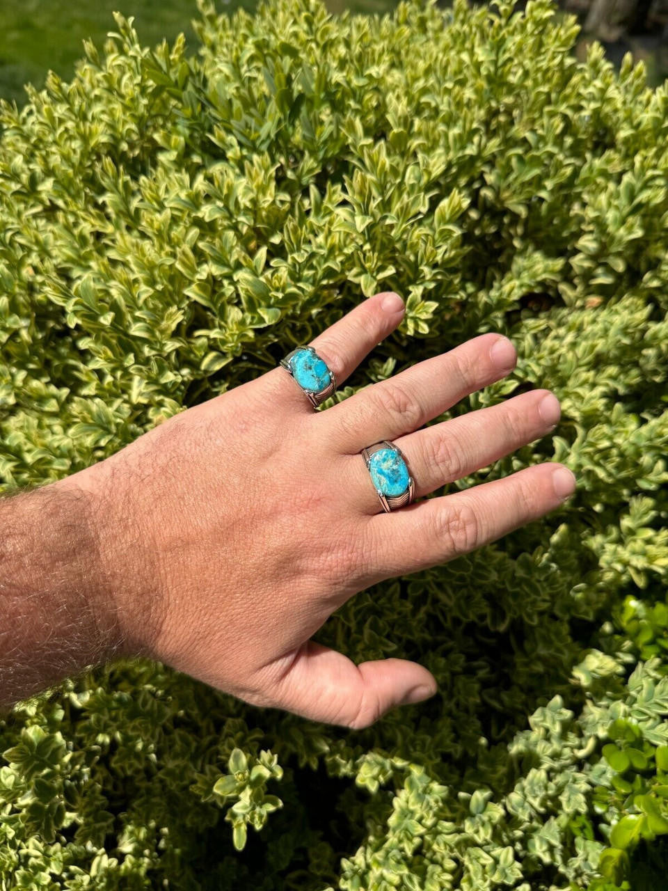 Classic Stone Eye Ring - 925 Silver Oxidized - Genuine Blue Turquoise Stone