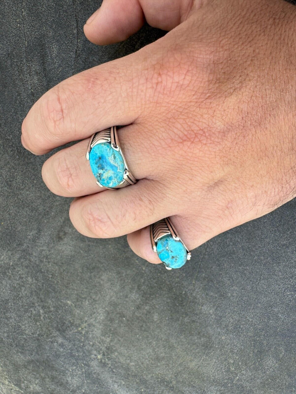 Classic Stone Eye Ring - 925 Silver Oxidized - Genuine Blue Turquoise Stone