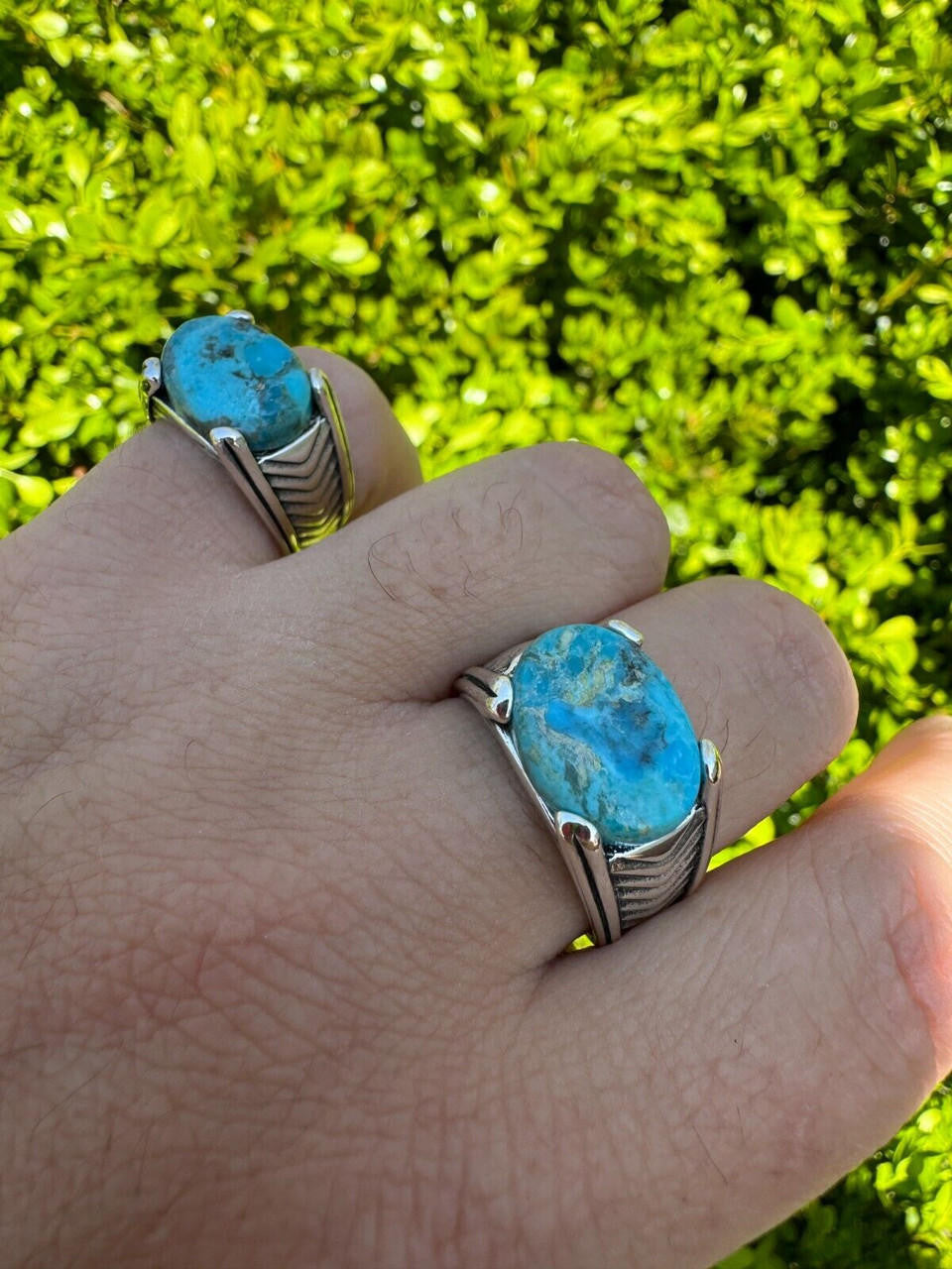 Classic Stone Eye Ring - 925 Silver Oxidized - Genuine Blue Turquoise Stone