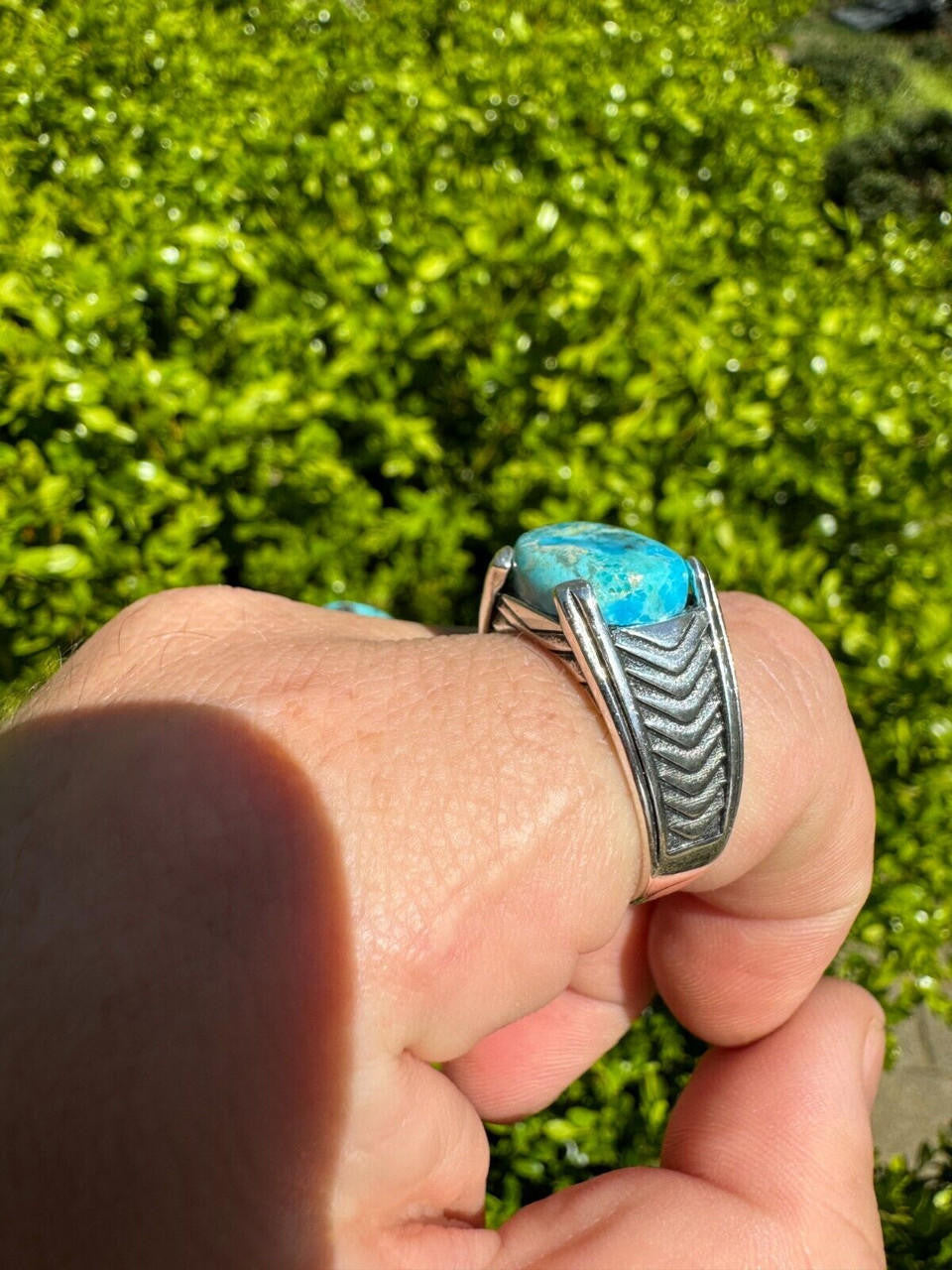 Classic Stone Eye Ring - 925 Silver Oxidized - Genuine Blue Turquoise Stone