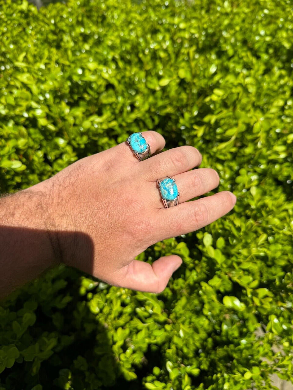 Classic Stone Eye Ring - 925 Silver Oxidized - Genuine Blue Turquoise Stone